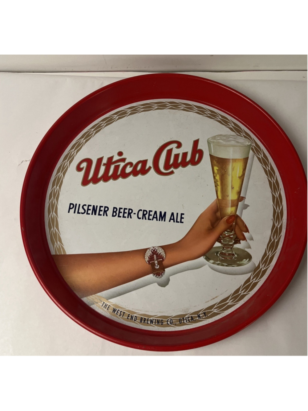Vintage Utica Club Pilsener Beer Cream Ale Metal Serving Tray West End Brewing